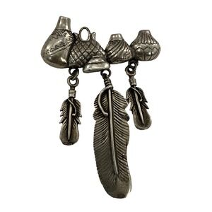 Glen Sandoval GS Sterling Silver Brooch Pin Feather Fringe Southwest Pottery 23g